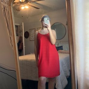 red midi dress